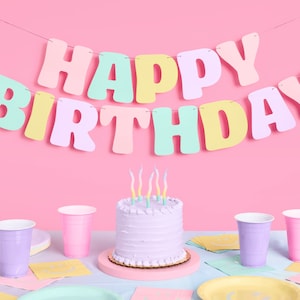 xo, Fetti Pastel Happy Birthday Banner - 1 Piece | Rainbow Bday Party Decorations, Cute Birthday Decor, Sweet 16, 21st