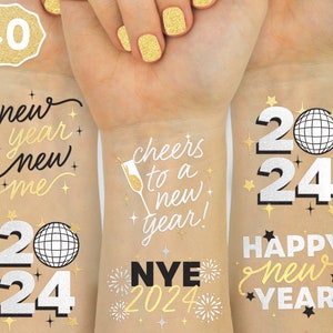 xo, Fetti New Years Eve Party Supplies Tattoos 40 Foil Styles NYE Party Favors, Happy New Year Decorations, NYE 2024 Decor image 1