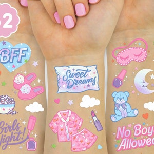 xo, Fetti Pink Sleepover Party Temporary Tattoos for Girls - 52 styles | Pink Birthday Party Supplies, Girls Movie Night Goodie Bag Favors