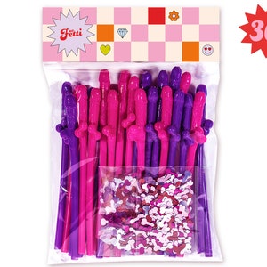 xo, Fetti Penis Straws Penis Confetti 30 pcs Bachelorette Party Bachelorette Party Decorations Naughty Decor, Bach Party Favors image 1