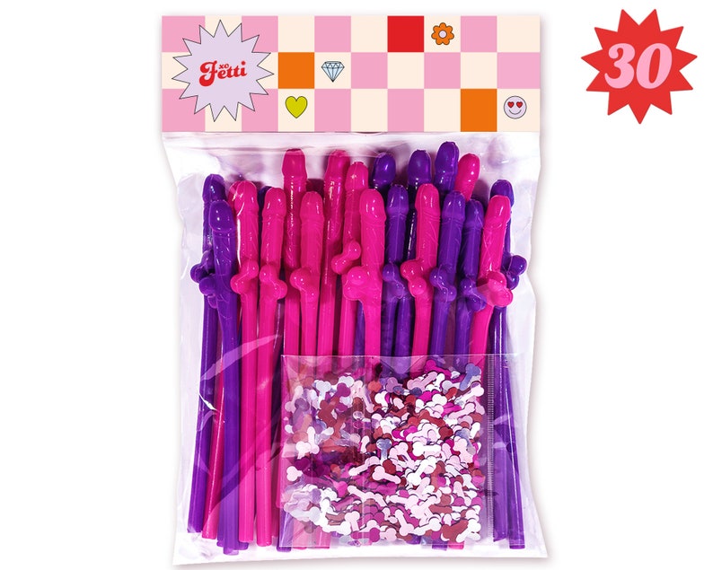 30 Pack! Penis Straws + Penis Confetti - Bachelorette Party | Bachelorette Party Decorations | Penis Decorations, Bachelorette Party Favors 