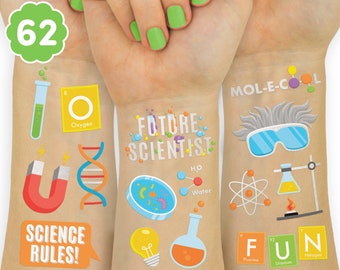 xo, Fetti Science Party Temporary Tattoos - 62 Silver Foil Styles | Future Mad Scientist Birthday Party Supplies,Educational Science Favors