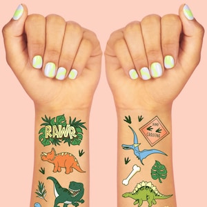 Dinosaur Temporary Tattoos, Kids Temporary Tattoos Dinosaur Birthday Party Supplies, Dinosaur Party Favors, T-rex Decorations, Dino Stickers image 3