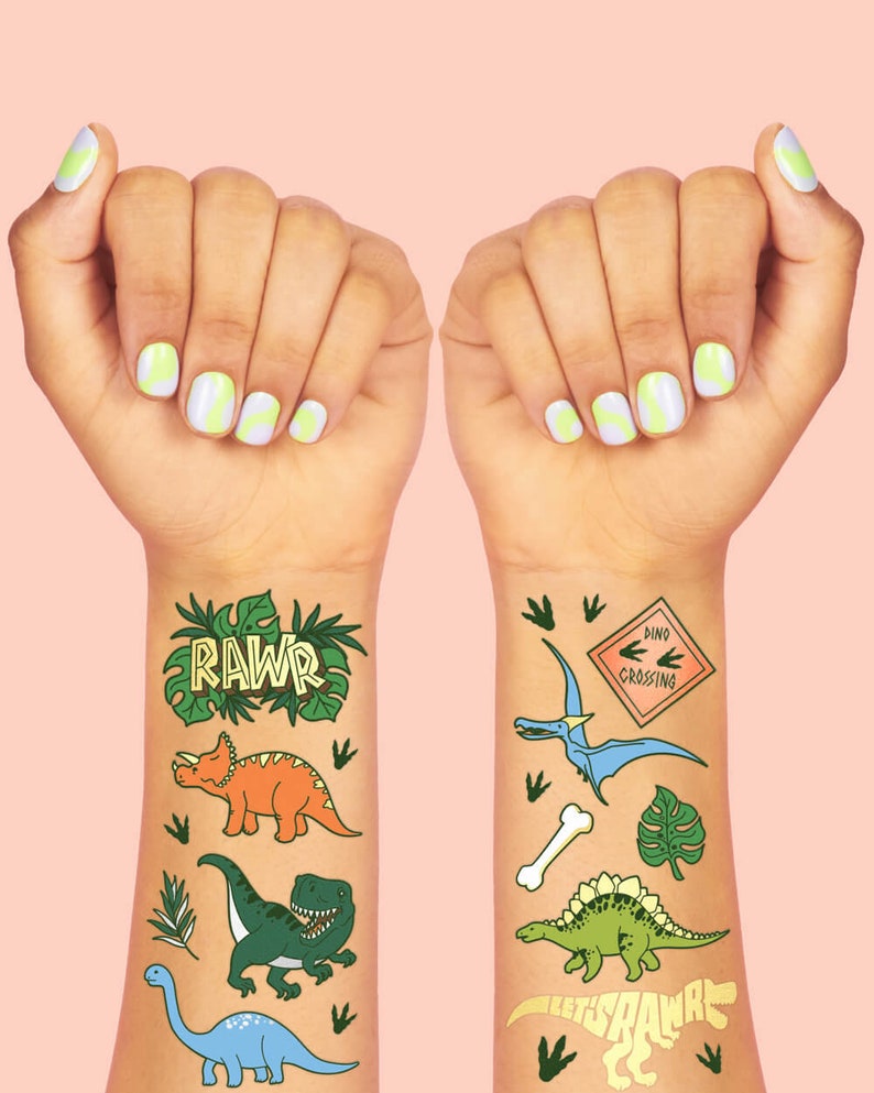 Dinosaur Temporary Tattoos, Kids Temporary Tattoos Dinosaur Birthday Party Supplies, Dinosaur Party Favors, T-rex Decorations, Dino Stickers image 3