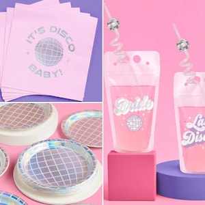 xo, Fetti Bachelorette Party Pack - 65 pcs, Disco Plates, Napkins, Drink Pouches | Last Disco Bachelorette Decorations, Bridal Shower