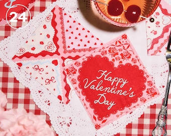 xo, Fetti Valentine's Day Napkins Napkins - 24 pack | Pink + Red Galentine's, Hearts, Cupid, Vday Party Vintage Cocktail Napkins Table Decor