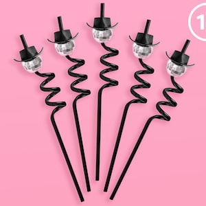 xo, Fetti Black Disco Cowgirl Reusable Straw Set - 12 pc | Last Disco Bachelorette Decorations, Rodeo Birthday Party Supplies, Cowboy Favors