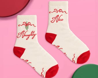 xo, Fetti Naughty or Nice Knit Socks - 1 pair | Christmas Cozy, Red & Green, Holiday Gift, Stocking Stuffer, Cute Winter Socks, Girly
