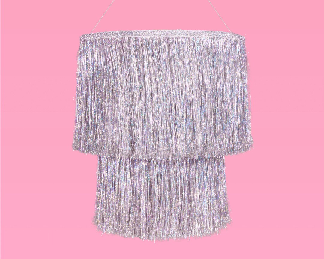 Xo, Fetti Fringe Tinsel Chandelier Iridescent Silver Foil, 16
