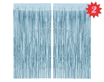 xo, Fetti Party Decorations Matte Blue Fringe Foil Curtain - Set of 2 | Bachelorette Bridal Shower Backdrop, Wedding, Birthday Photo Booth