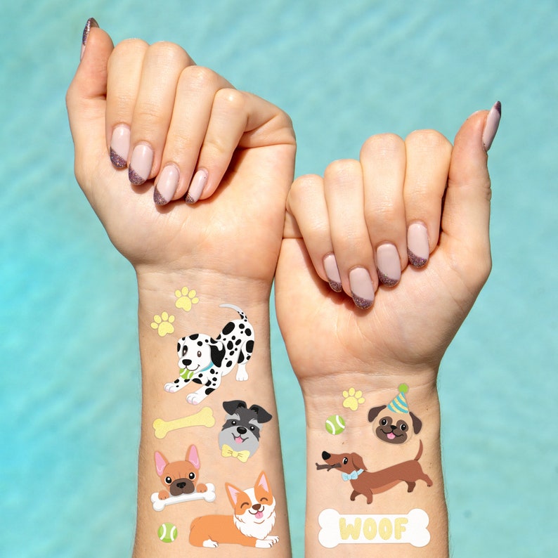 Dog Temporary Tattoos for Kids 42 Glitter Styles Animal Etsy