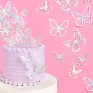 xo, Fetti 3D Butterfly Birthday Cake Topper, Iridescent - 24 pcs | Bachelorette Decorations, Pastel Birthday Cupcake Supplies, Baby Shower