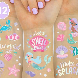 Under The Sea Mermaid Temporary Tattoos - 112 Glitter styles | Birthday Party Supplies, Sea Creatures Favors, Underwater Arts and Crafts