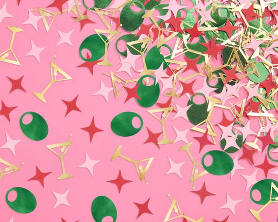 xo, Fetti Martini and Olive Confetti - 200 pcs | Extra Dirty Cocktail Bachelorette Decoration, Tini Bit Older Birthday Party Tablescape