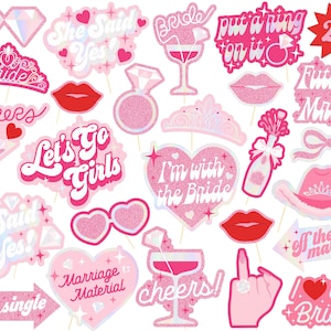 xo, Fetti Bachelorette Photo Booth Props - 24 Foil Pieces, Pre-Assembled | Bachelorette Party Supplies, Bridal Decorations, Accessories