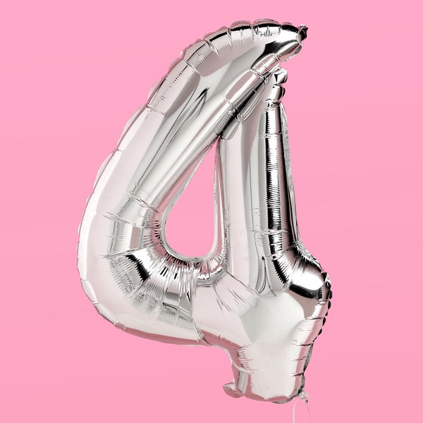 Number 4 40 Inch Jumbo Silver Foil Birthday Balloon | Bday Party Decorations, Anniversary, Graduation, 40th Big Balloon, 14, 24, 34, 44, 54