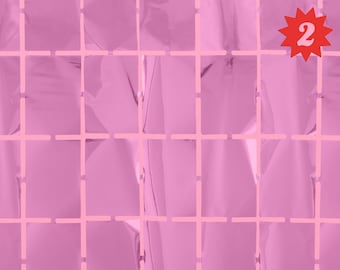 xo, Fetti Decorations Pink Square Foil Curtain - Set of 2 | Bachelorette Party Decorations, Checkered Party, Bday Backdrop, Wedding, Retro