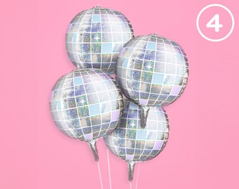 xo, Fetti Iridescent Disco Ball Foil Balloons - 4 pk, 22" | Last Disco Bachelorette Decorations, Groovy Birthday Party, 70s Baby Shower, NYE