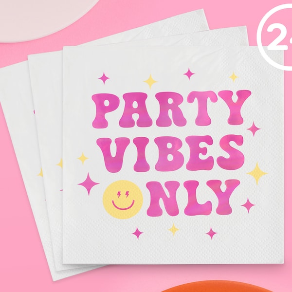 xo, Fetti Party Vibes Only Napkins - 3-ply, 24 pcs | Preppy Party Decorations, Birthday Supplies, Smiley Party Favors, Lightning Cute Smile
