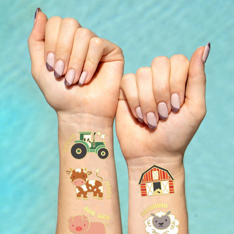 Horse 30 Glitter Styles Tractor Trailer Farm Party Supplies Temporary Tattoos Sheep Cow Petting Zoo Barnyard Animals