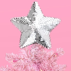 xo, Fetti Silver Disco Star Tree Topper, 8 in. | Christmas Tree Angel, Groovy Xmas Decorations, Holiday Party Decor, Fun Winter Gift