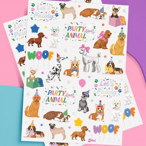 Tatuajes temporales de perros para niños: 42 estilos con brillantina / Artículos para cumpleaños de animales, regalos para fiestas de mascotas, manualidades para niños imagen 2