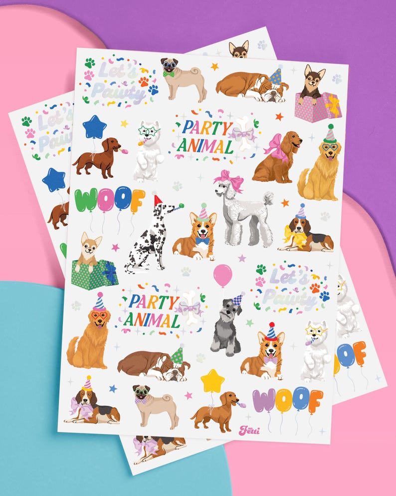 Tatuajes temporales de perros para niños: 42 estilos con brillantina / Artículos para cumpleaños de animales, regalos para fiestas de mascotas, manualidades para niños imagen 2