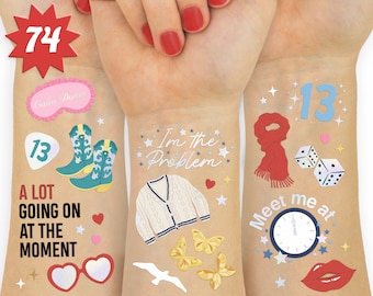 xo, Fetti Eras Party Temporary Tattoos - 74 Iridescent Pcs | Bachelorette Decor, Bday Girl Accessory, Karma Theme Favor, Cute Lover Gift