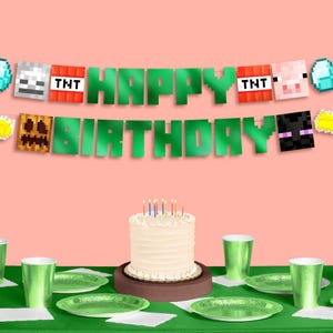 xo, Fetti Gaming Happy Birthday Banner, 6 Ft. | Pixel Bday Garland, Kids Video Game Decoration, Mining Sign, HBD Gamer Photoshoot Backdrop