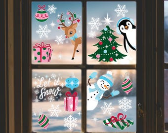 xo, Fetti Christmas Window Clings | 6 sheets | Reusable Xmas Glass Stickers, Winter Holiday Party Decoration, Peel and Stick Snow Decals