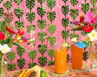 xo, Fetti Jungle Leaf Foil Curtain - Set of 2 | Safari Theme Party Decorations, Zoo Animal Birthday Party Supplies, Baby Shower Favors