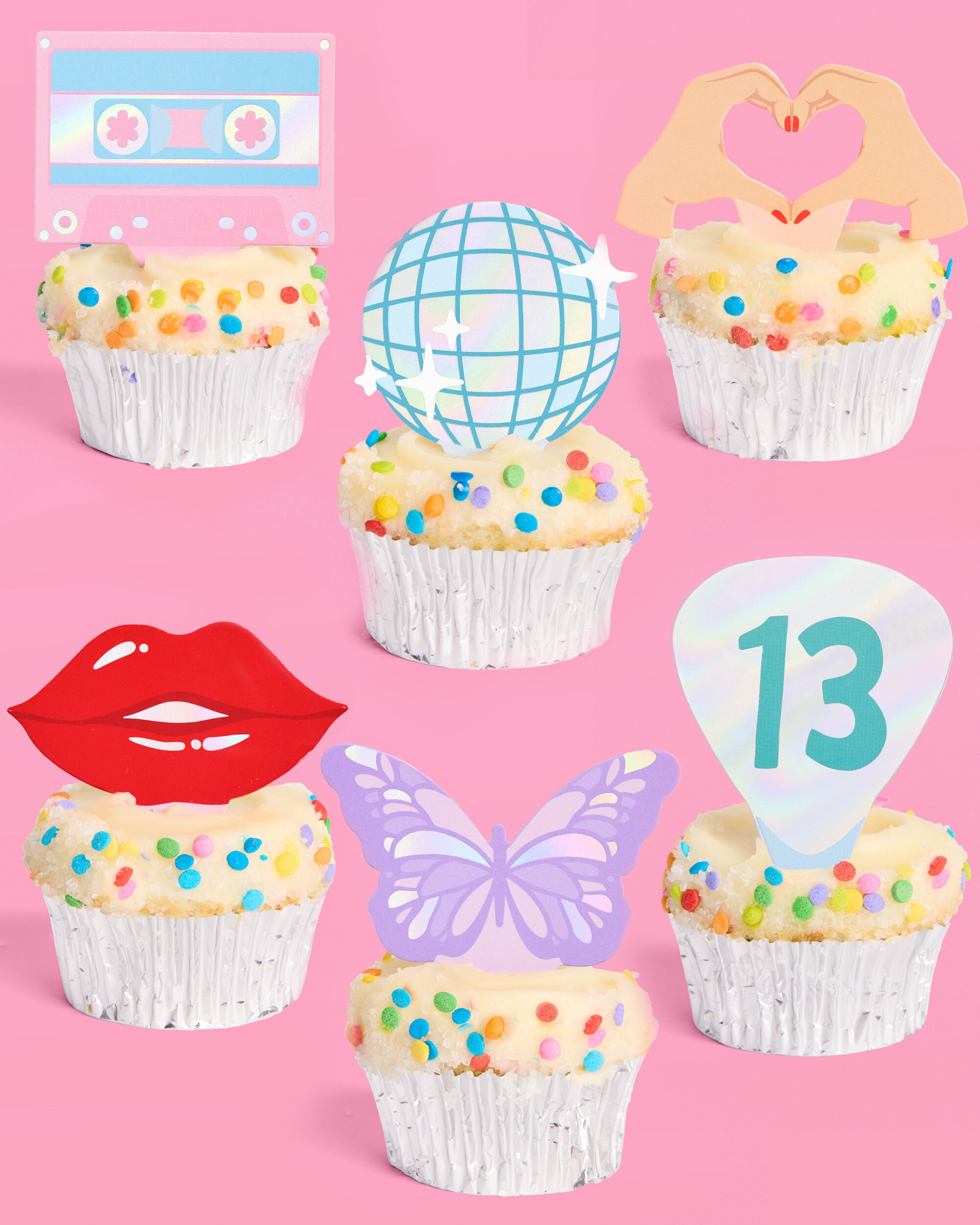 Xo, Fetti ERAS Cupcake-Turm – 3-stöckig, Pink, Mit Discokugel, Für Geburtstage & Themenpartys