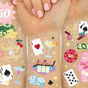 xo, Fetti Casino Temporary Tattoos - 50 Gold Foil | Bachelorette Decoration, Birthday Accessory, Game Night, Feeling Lucky Dice, Girls Poker