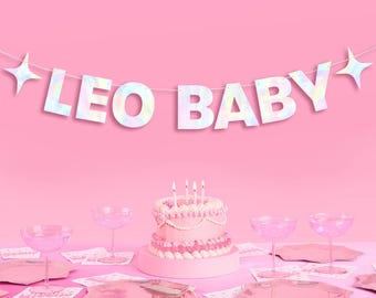 xo, Fetti Leo Baby Birthday Party Iridescent Foil Banner - 5 Ft. | Zodiac Leo, Horoscope, Astrology Bday Party Decorations Gift