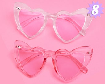 Bachelorette Heart Sunglasses Set - 8 Pieces | Clear + Pink Bach Party Decoration, Bridesmaid Sunnies Gift + Bridal Shower Supplies