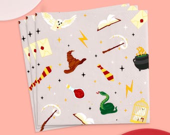 xo, Fetti Wizard Paper Napkins - 3-ply, 25 pcs | Kids Party Tablescape, Magic Birthday Cocktail Napkins, Dinner Party Setting