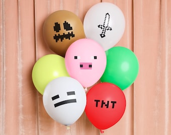 xo, Fetti Mining Video Game Balloons - 25 pk, 12" | Kids Gaming Party Decorations, Pixel Birthday Supplies, Build It Bday Accessories