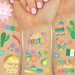 Fiesta Tattoos, Cinco De Mayo Decorations - 52 styles | Fiesta Party Supplies, Final Fiesta Bachelorette + Mexican Decor, Fiesta Birthday