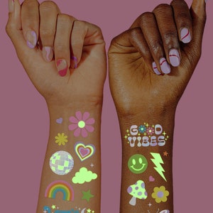 xo, Fetti Groovy Rave Glow in Dark Foil Temporary Tattoos 82 pc Birthday Party Supplies, Rave Bachelorette Party, Smiley Disco, Y2K image 5