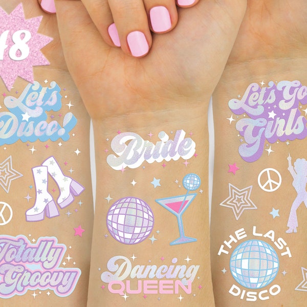 Last Disco Temporary Tattoos - 48 Styles | Bachelorette Party Decoration, Bridesmaid Favor Bride to Be Gift + Bridal Shower Supplies