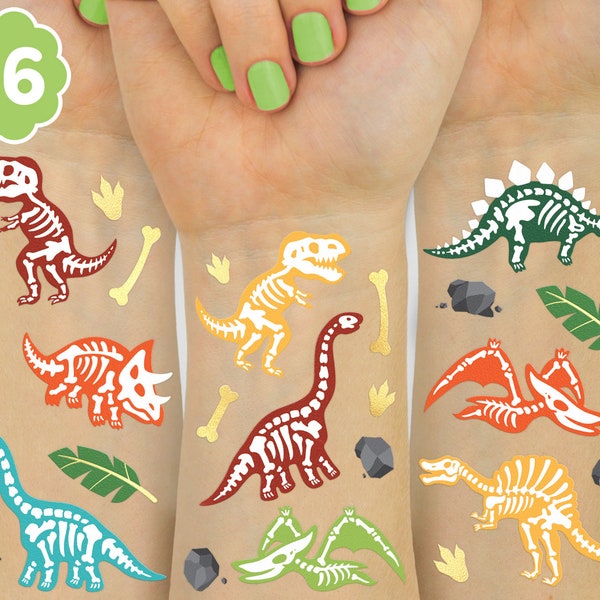 Dinosaur Tattoos for Kids - 36 styles | Dino Fossil Birthday Party Supplies, T-Rex Party Favors, Stegosaurus Decorations, Easter Basket Gift