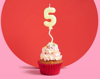 Number 5 Pastel Yellow Birthday Candle - 1 pc  Birthday Supplies, Fifth Birthday Party Decorations, 5th, 15th, 25th, 35th, 45th, 50th, 55th