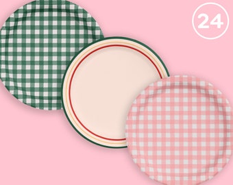 xo, Fetti Camp Gingham Paper Plates - 24 pk, 9" | Bachelorette Decorations, Camp Bride, Getting Lit + Getting Hitched, Cool Cake Plates