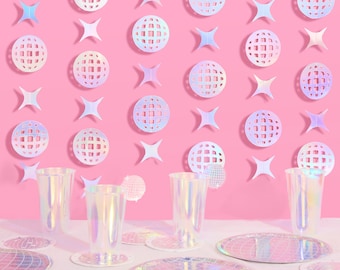 xo, Fetti Iridescent Disco + Sparkle Hanging Garland - 4 pcs, 12' | Last Disco Bachelorette, Groovy Birthday Party Decorations, Backdrop