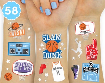 xo, Fetti Basketball Temporary Tattoo - 58 Foil Styles | Basketball Birthday Party Decorations, Favors, Boys + Girl Sports, Team Goodie Bag