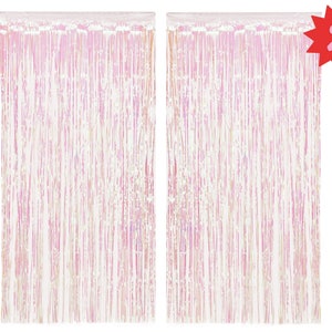 xo, Fetti Bachelorette Party Decorations Iridescent Fringe Foil Curtain - 2 pc | Party Bridal Shower Backdrop, Wedding, Birthday Photo Booth