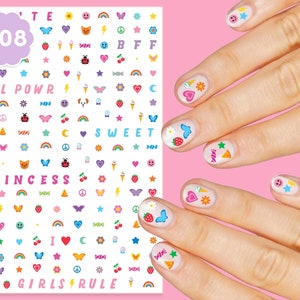 Kids Nail Stickers - 408 Decals | Birthday Girl Party Favors, DIY Home Activity, Gift, Cute Nail Transfer, Princess, Girl Power