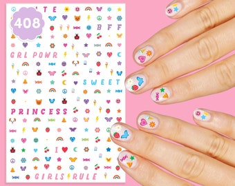 Kids Nail Stickers - 408 Decals | Birthday Girl Party Favors, DIY Home Activity, Gift, Cute Nail Transfer, Princess, Girl Power