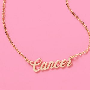 Zodiac Cancer Necklace, 14&quot; Choker, Gold Nameplate Script Font Jewelry | Horoscope Birthday Gift, BFF Friend Gift, Bday Girl, Christmas Gift