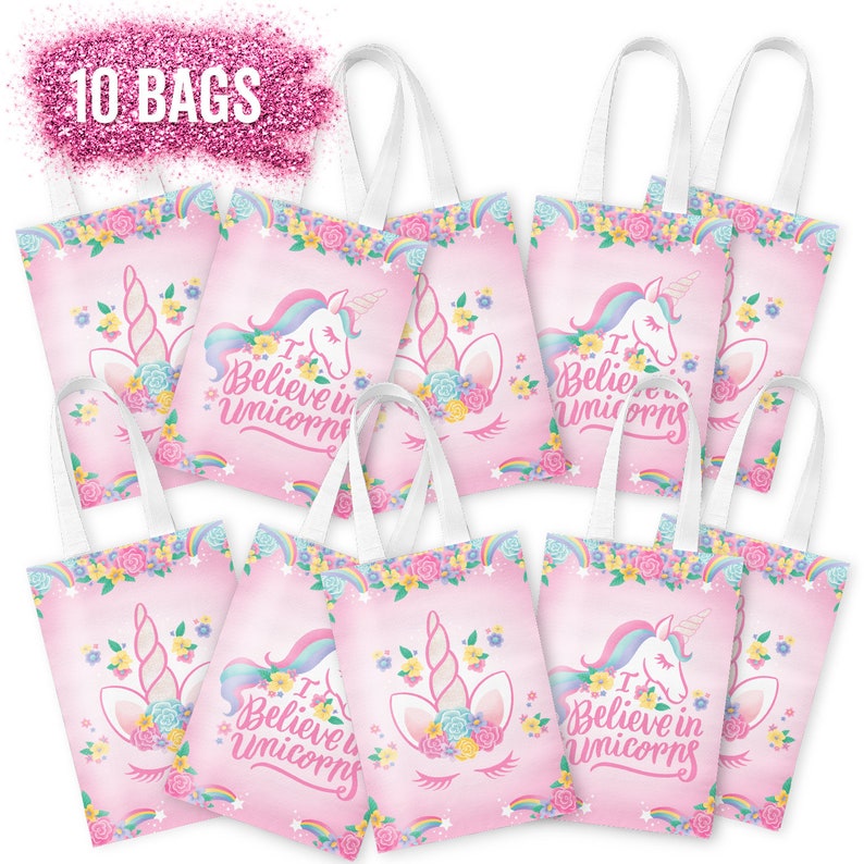 Unicorn Party Supplies Reusable Gift Tote Bag Goodie Birthday Party Decorations 10 Pack Baby Shower Unicorn Party Favors Gift Bag